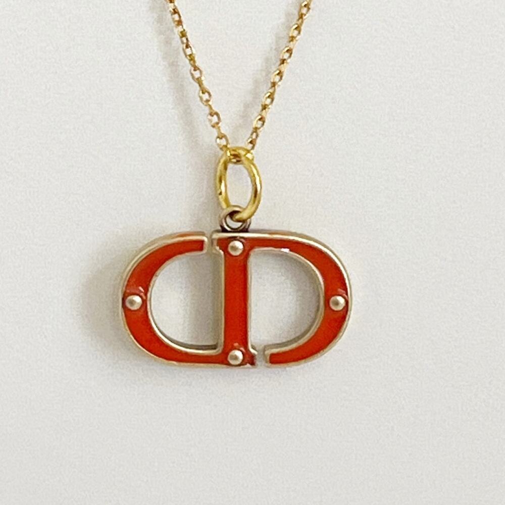 DIOR Vintage Necklace Zipper Pull Pendant Coral Enamel CD Logo Gold Tone Charm - Picture 7 of 9